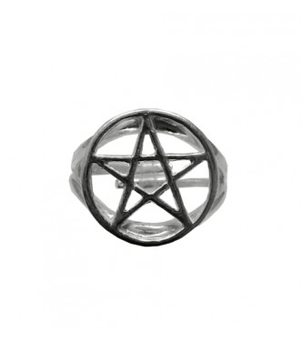  R001239 Genuine Sterling Silver Ring Solid 925 Pentagram Adjustable Size Handmade